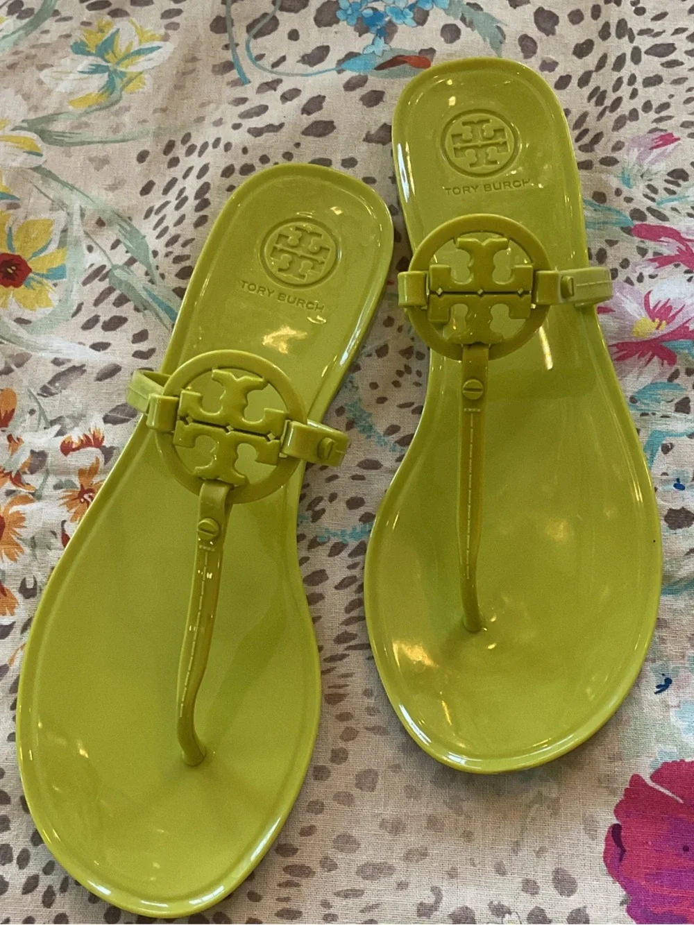 Tory Burch Mini Miller Leaf Green Jelly Thong Sandals